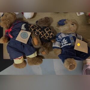 Boyds Bears Plush Set in Blue and Brown Outfits